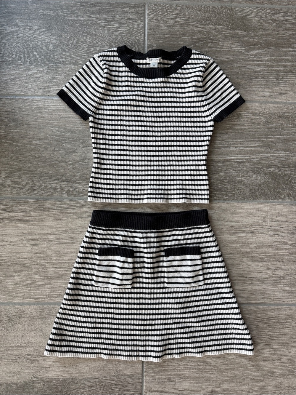 Habitual girls Black and White Striped Knit Top & Skirt Set sz 10